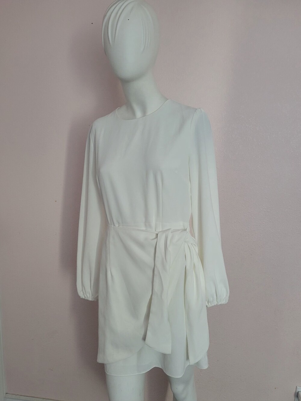 Lulus White Long Sleeve Faux Wrap Mini Dress Size M - Picture 3 of 8